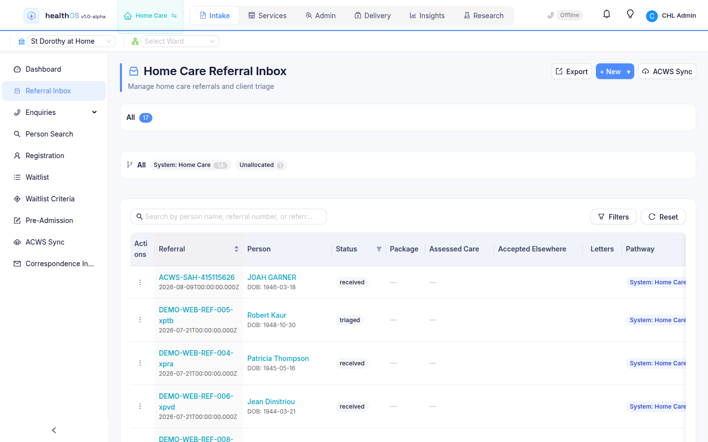 The HealthOS referral inbox.
