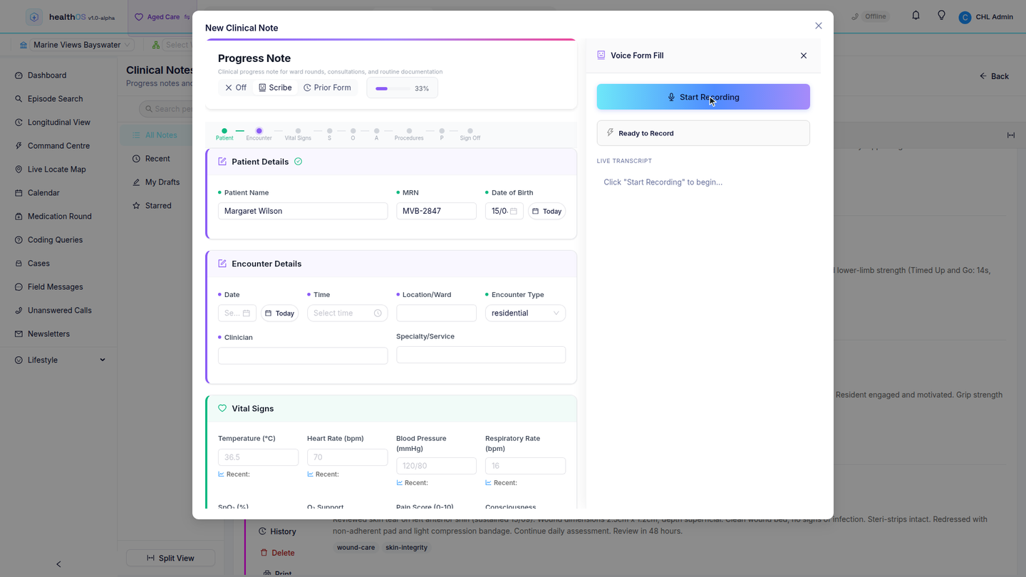 A new progress note with voice form fill.